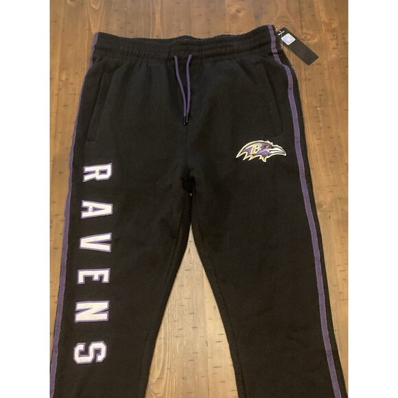 Baltimore Ravens Logo NFL Apparel Purple Stripe Black Mens Sweatpant Jogger Sz L - Picture 2 of 10